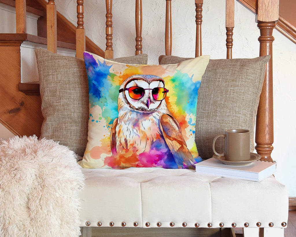 Hippie Animal Barn Owl Decorative Throw Pillow 14x14 Indoor Outdoor Accent Cushion, Fabric Cover with Insert for Sofa, Bed, Porch & Living Room