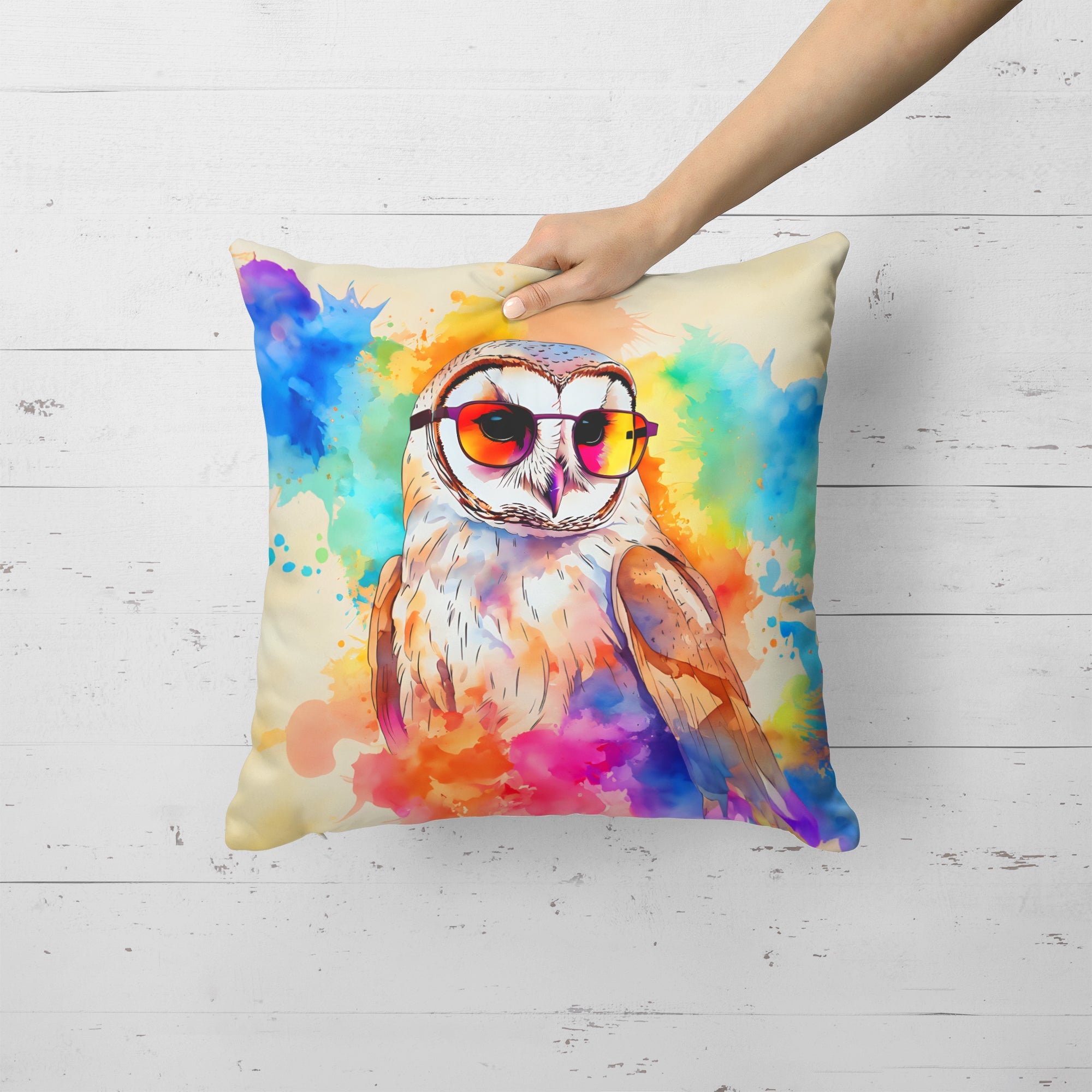 Hippie Animal Barn Owl Decorative Throw Pillow 18x18 Indoor Outdoor Accent Cushion, Fabric Cover with Insert for Sofa, Bed, Porch & Living Room