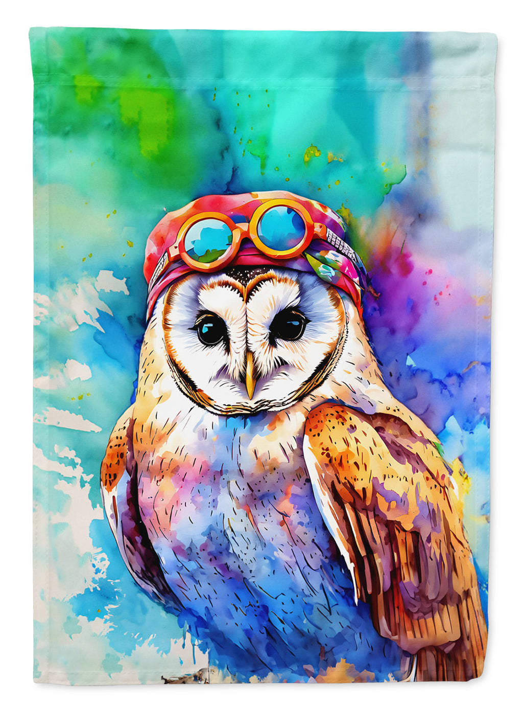 Hippie Animal Barn Owl House Flag 28x40 Porch Sleeve Pole Decorative Outside Yard Banner Artwork Wall Hanging, Polyester