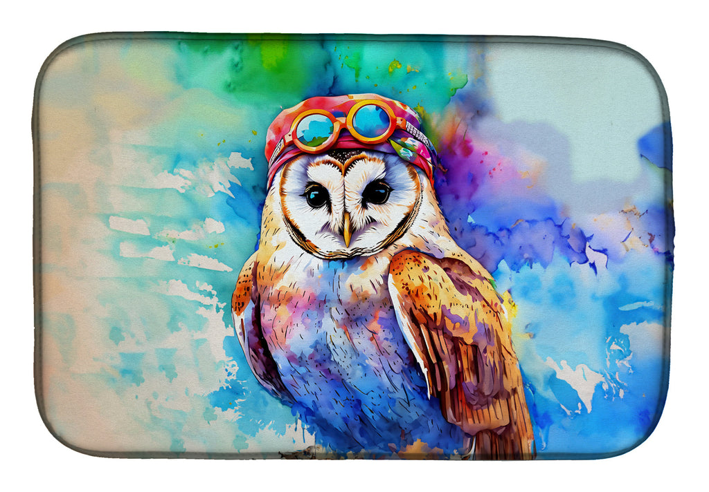 Hippie Animal Barn Owl Dish Drying Mat Absorbent Dish Drying Mat Pad for Kitchen Counter Dish Drainer Mat for Countertop, 14 x 21", Multicolor