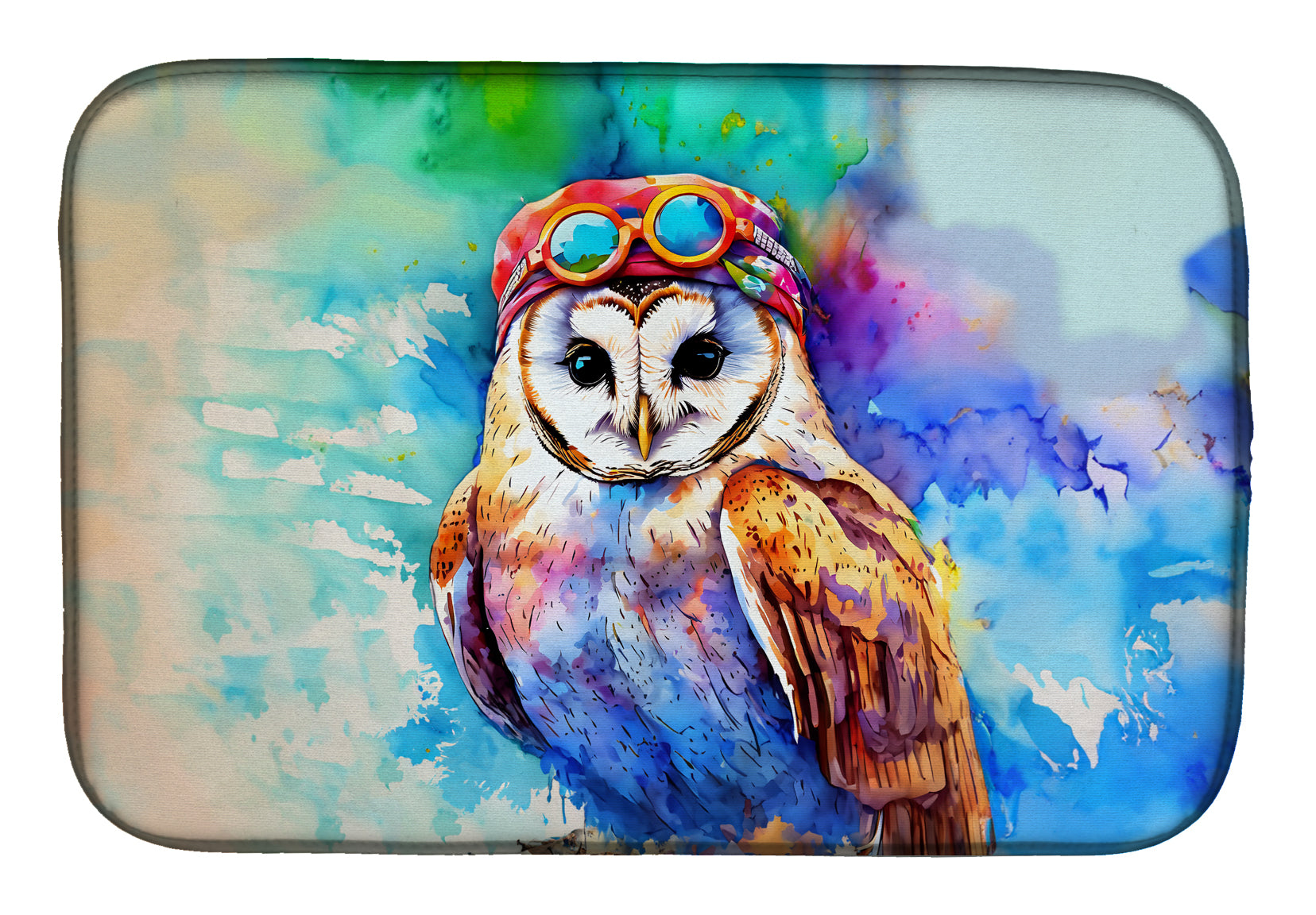 Hippie Animal Barn Owl Dish Drying Mat Absorbent Dish Drying Mat Pad for Kitchen Counter Dish Drainer Mat for Countertop, 14 x 21", Multicolor