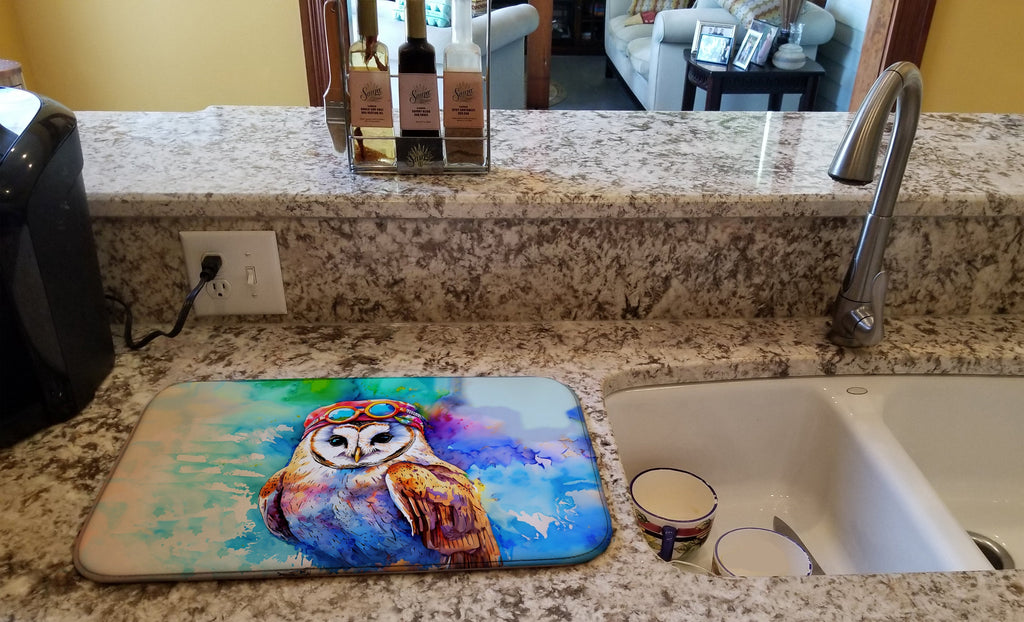 Hippie Animal Barn Owl Dish Drying Mat Absorbent Dish Drying Mat Pad for Kitchen Counter Dish Drainer Mat for Countertop, 14 x 21", Multicolor