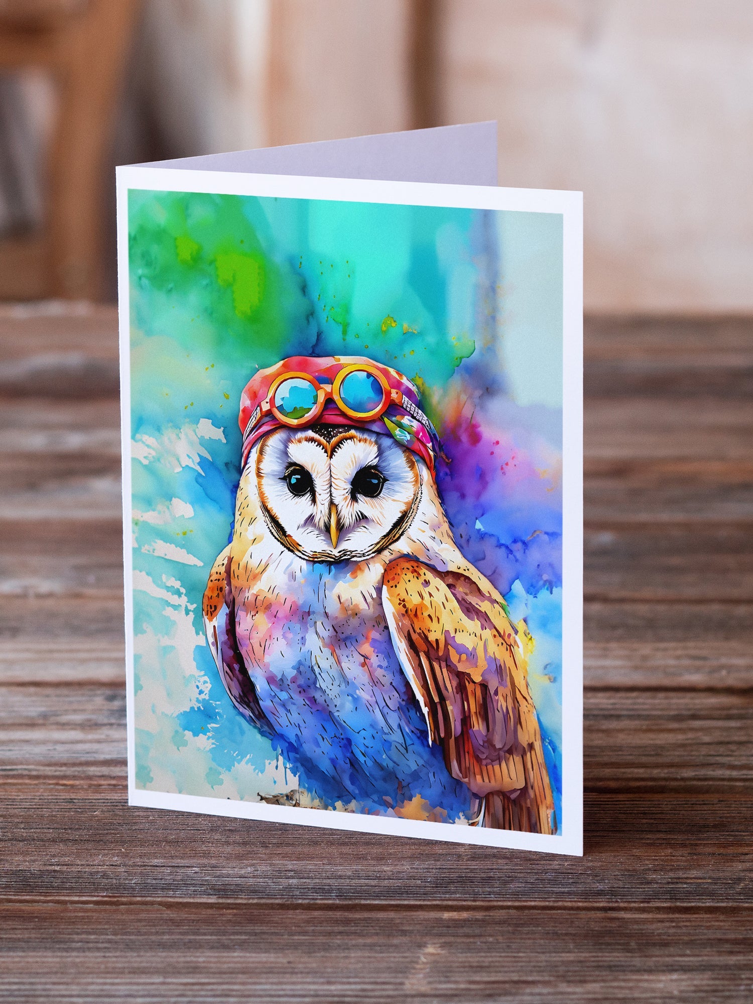 Hippie Animal Barn Owl Greeting Cards Pack of 8 Blank Cards with Envelopes Whimsical A7 Size 5x7
