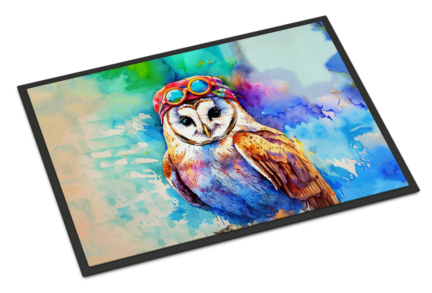 Hippie Animal Barn Owl Doormat Indoor Outdoor 24H X 36W Front Door Mat Rugs for Entryway, Non Slip Washable Low Pile,