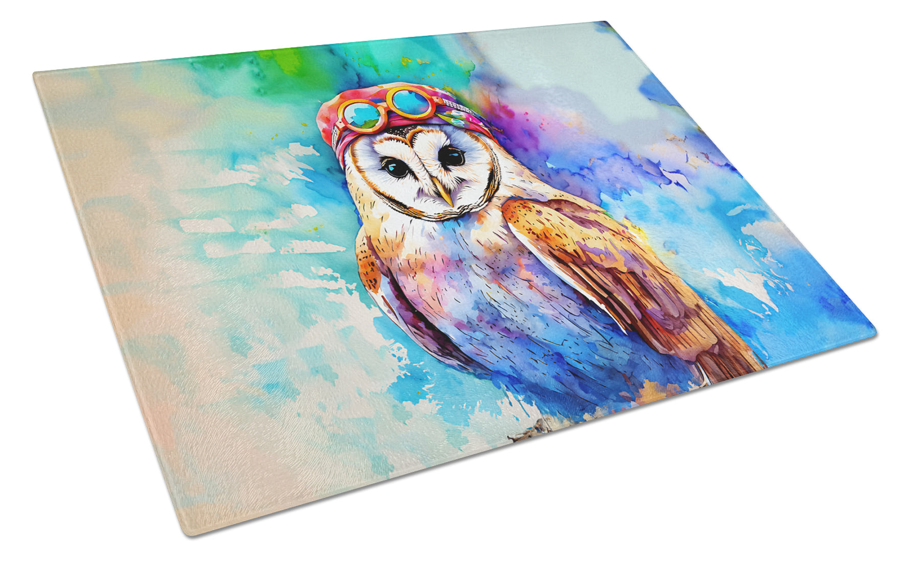Hippie Animal Barn Owl Cutting Board Tempered Glass Kitchen Cutting Surface, Heat Resistant Chopping, Non-Slip Feet, Food Prep & Serving