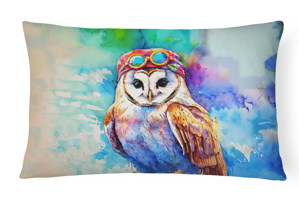 Hippie Animal Barn Owl Decorative Throw Pillow 12x16 Indoor Outdoor Accent Cushion, Fabric Cover with Insert for Sofa, Bed, Porch & Living Room