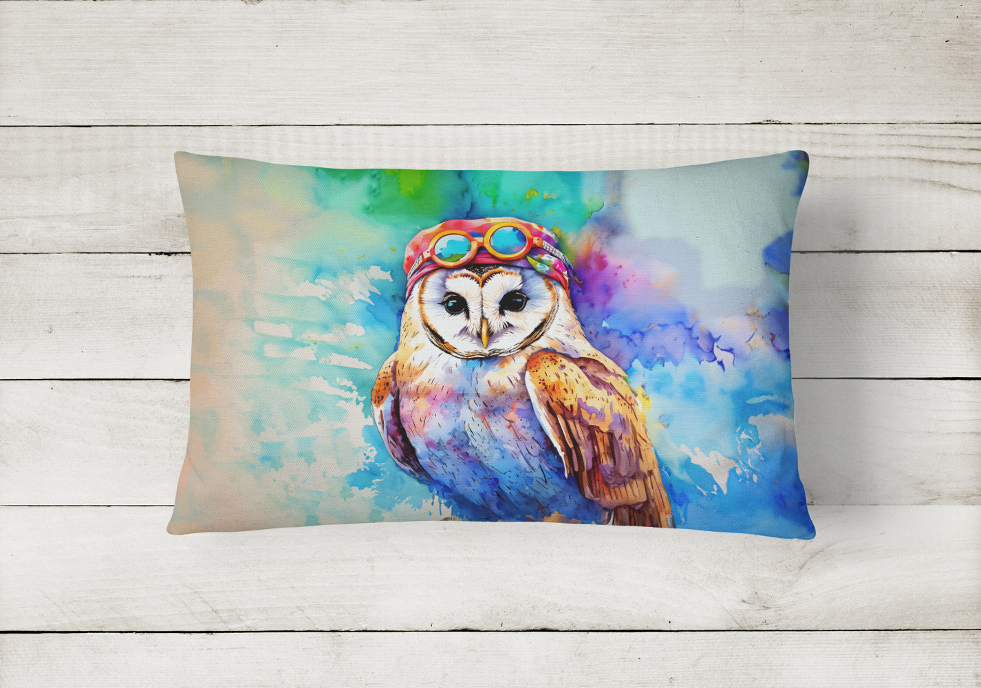 Hippie Animal Barn Owl Decorative Throw Pillow 12x16 Indoor Outdoor Accent Cushion, Fabric Cover with Insert for Sofa, Bed, Porch & Living Room