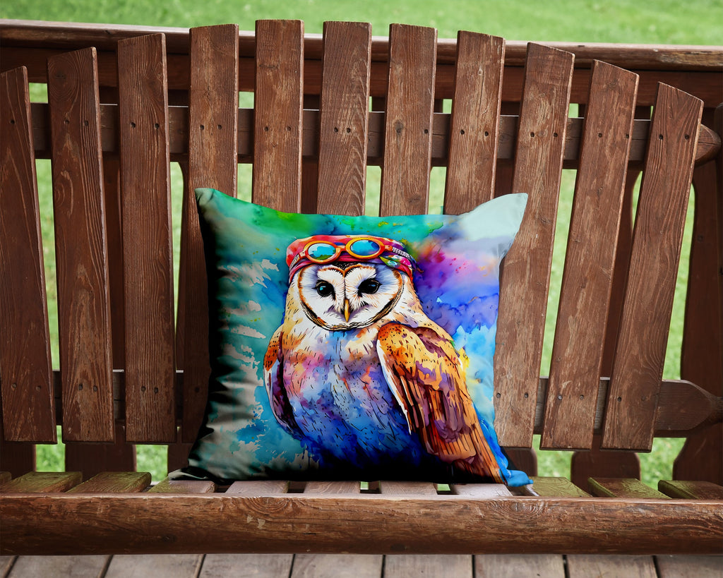 Hippie Animal Barn Owl Decorative Throw Pillow 14x14 Indoor Outdoor Accent Cushion, Fabric Cover with Insert for Sofa, Bed, Porch & Living Room