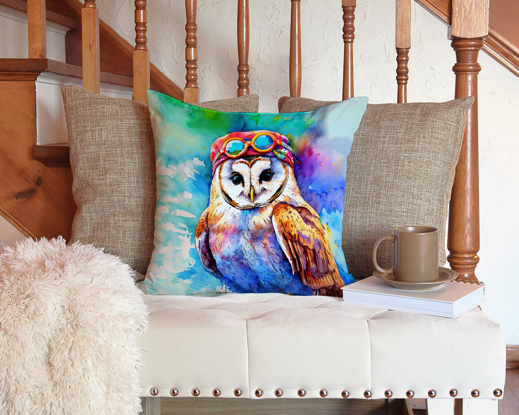 Hippie Animal Barn Owl Decorative Throw Pillow 14x14 Indoor Outdoor Accent Cushion, Fabric Cover with Insert for Sofa, Bed, Porch & Living Room