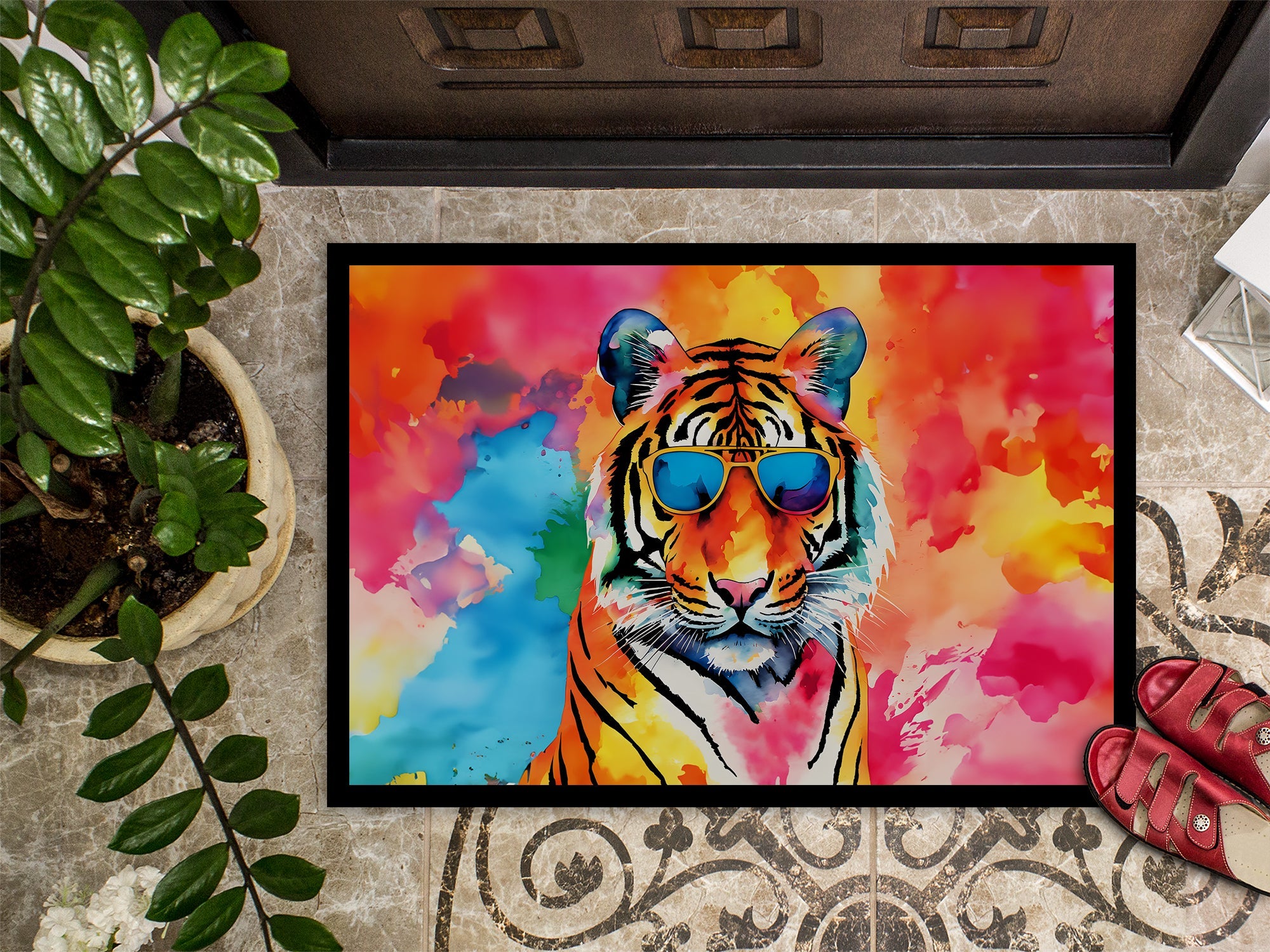 Hippie Animal Bengal Tiger Doormat Indoor Outdoor 18H X 27W Front Door Mat Rugs for Entryway, Non Slip Washable