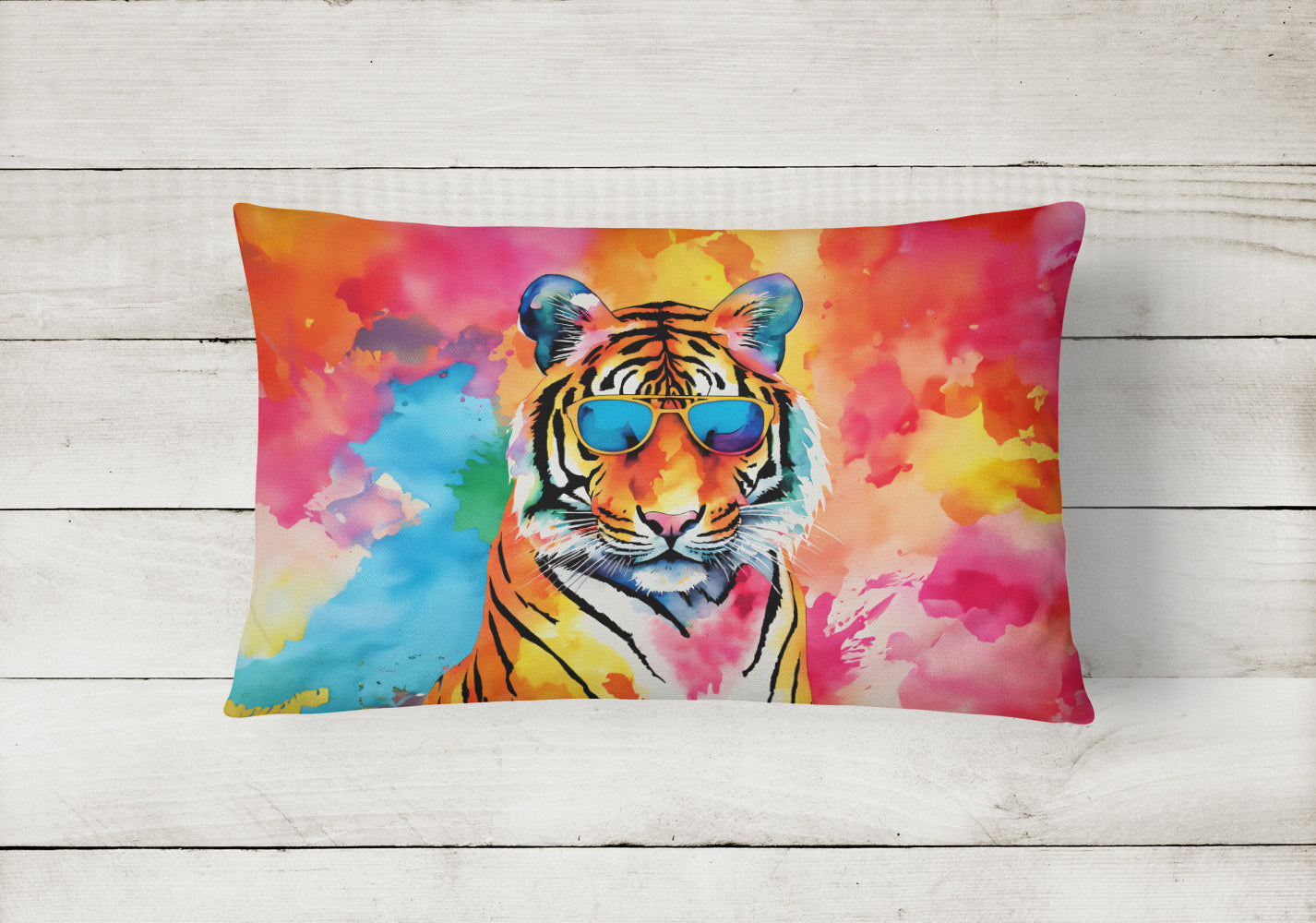 Hippie Animal Bengal Tiger Decorative Throw Pillow 12x16 Indoor Outdoor Accent Cushion, Fabric Cover with Insert for Sofa, Bed, Porch & Living Room