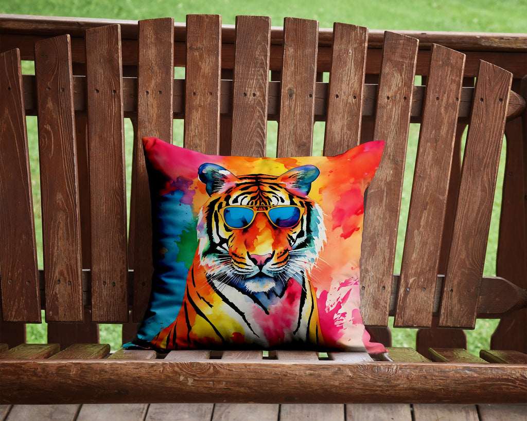 Hippie Animal Bengal Tiger Decorative Throw Pillow 14x14 Indoor Outdoor Accent Cushion, Fabric Cover with Insert for Sofa, Bed, Porch & Living Room