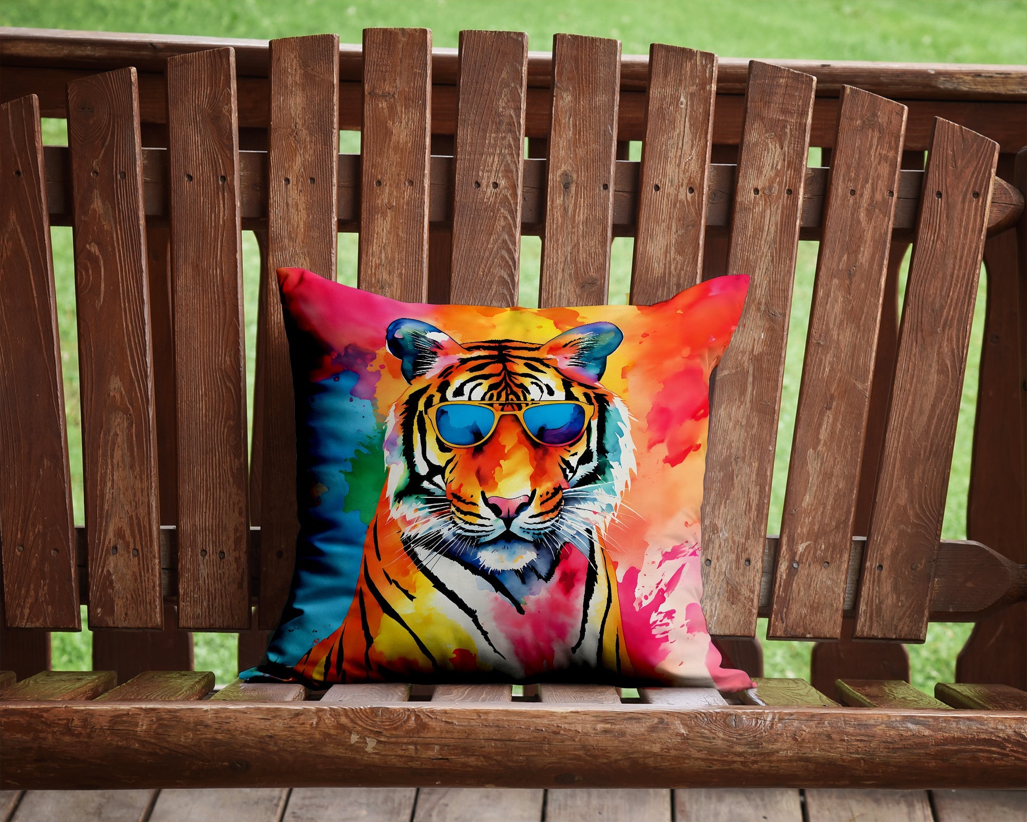 Hippie Animal Bengal Tiger Decorative Throw Pillow 14x14 Indoor Outdoor Accent Cushion, Fabric Cover with Insert for Sofa, Bed, Porch & Living Room