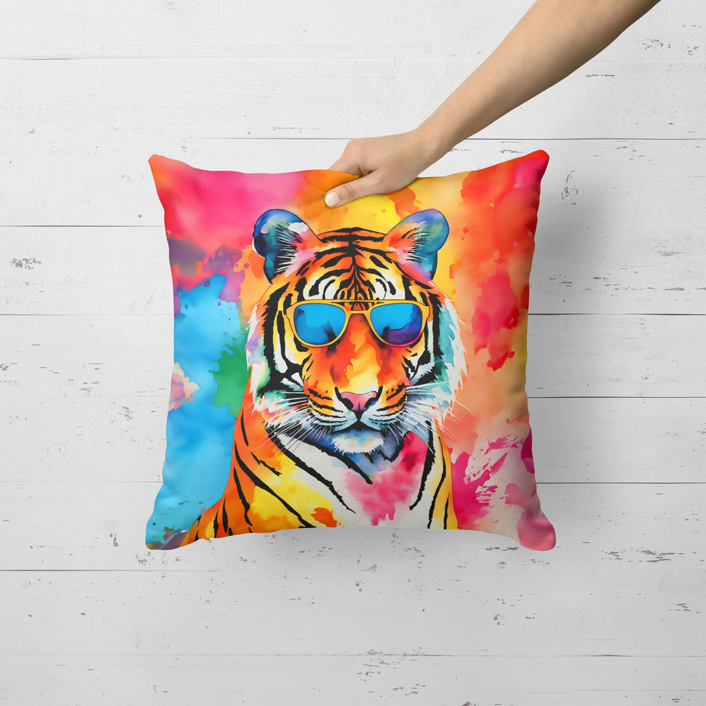 Hippie Animal Bengal Tiger Decorative Throw Pillow 18x18 Indoor Outdoor Accent Cushion, Fabric Cover with Insert for Sofa, Bed, Porch & Living Room