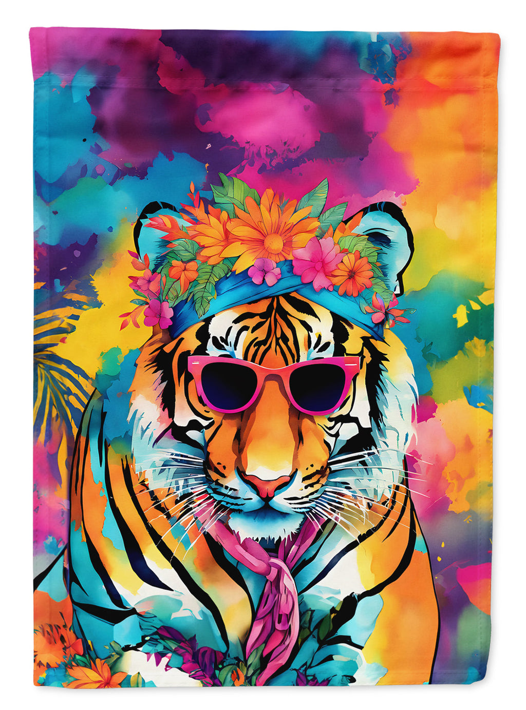 Hippie Animal Bengal Tiger House Flag 28x40 Porch Sleeve Pole Decorative Outside Yard Banner Artwork Wall Hanging, Polyester