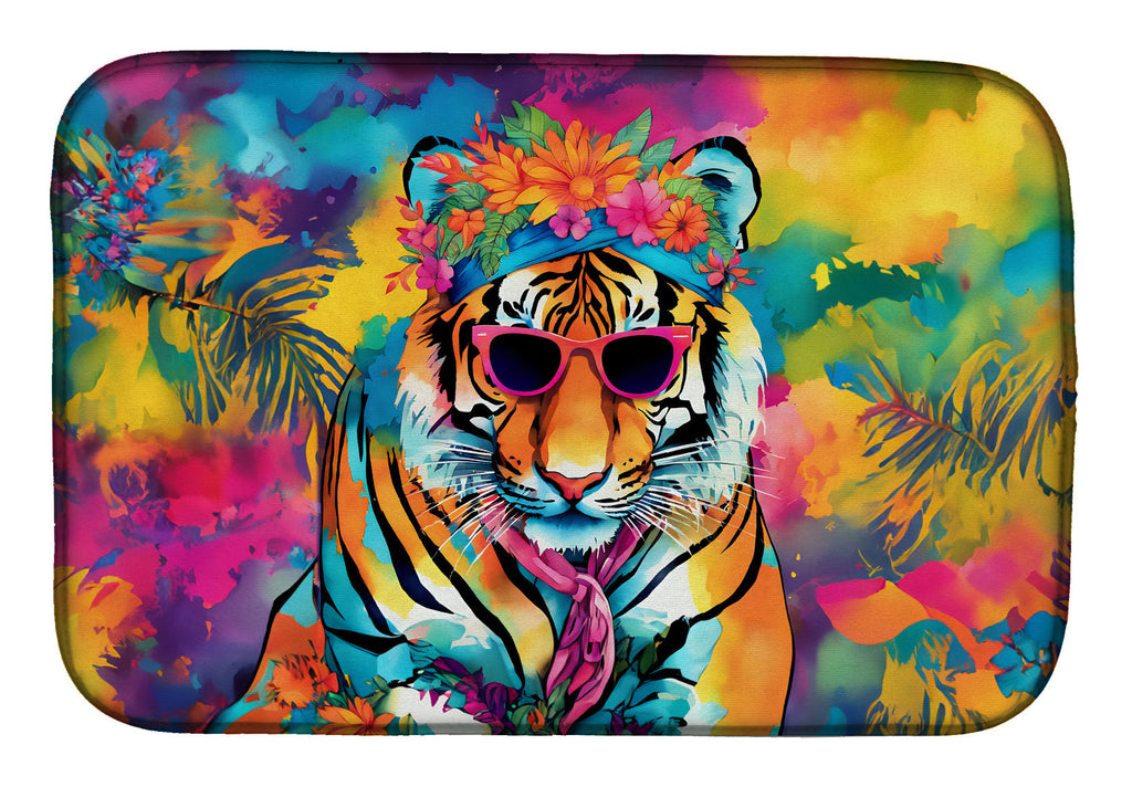 Hippie Animal Bengal Tiger Dish Drying Mat Absorbent Dish Drying Mat Pad for Kitchen Counter Dish Drainer Mat for Countertop, 14 x 21", Multicolor