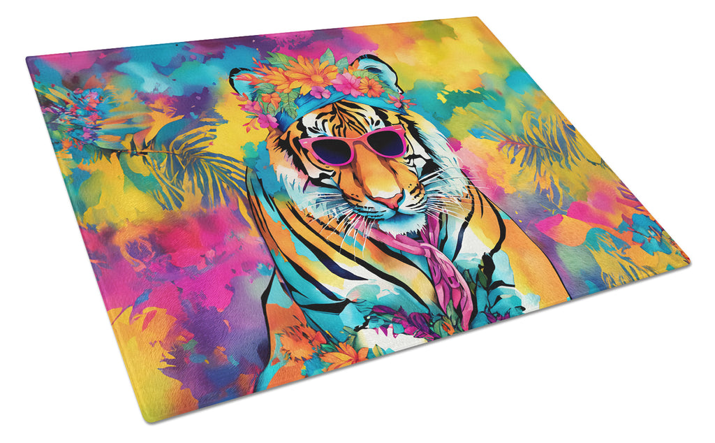 Hippie Animal Bengal Tiger Cutting Board Tempered Glass Kitchen Cutting Surface, Heat Resistant Chopping, Non-Slip Feet, Food Prep & Serving