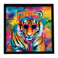 Hippie Animal Bengal Tiger Framed Metal Print Bathroom, Kitchen, Office, Home Decor Wall Art Ready to Hang, Square, 8X8