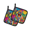 Hippie Animal Bengal Tiger Pot Holder Set of 2 Heat Resistant Quilted Hot Pads 7.5 x 7.5 Inch, Insulated Kitchen Trivets for Cooking & Baking