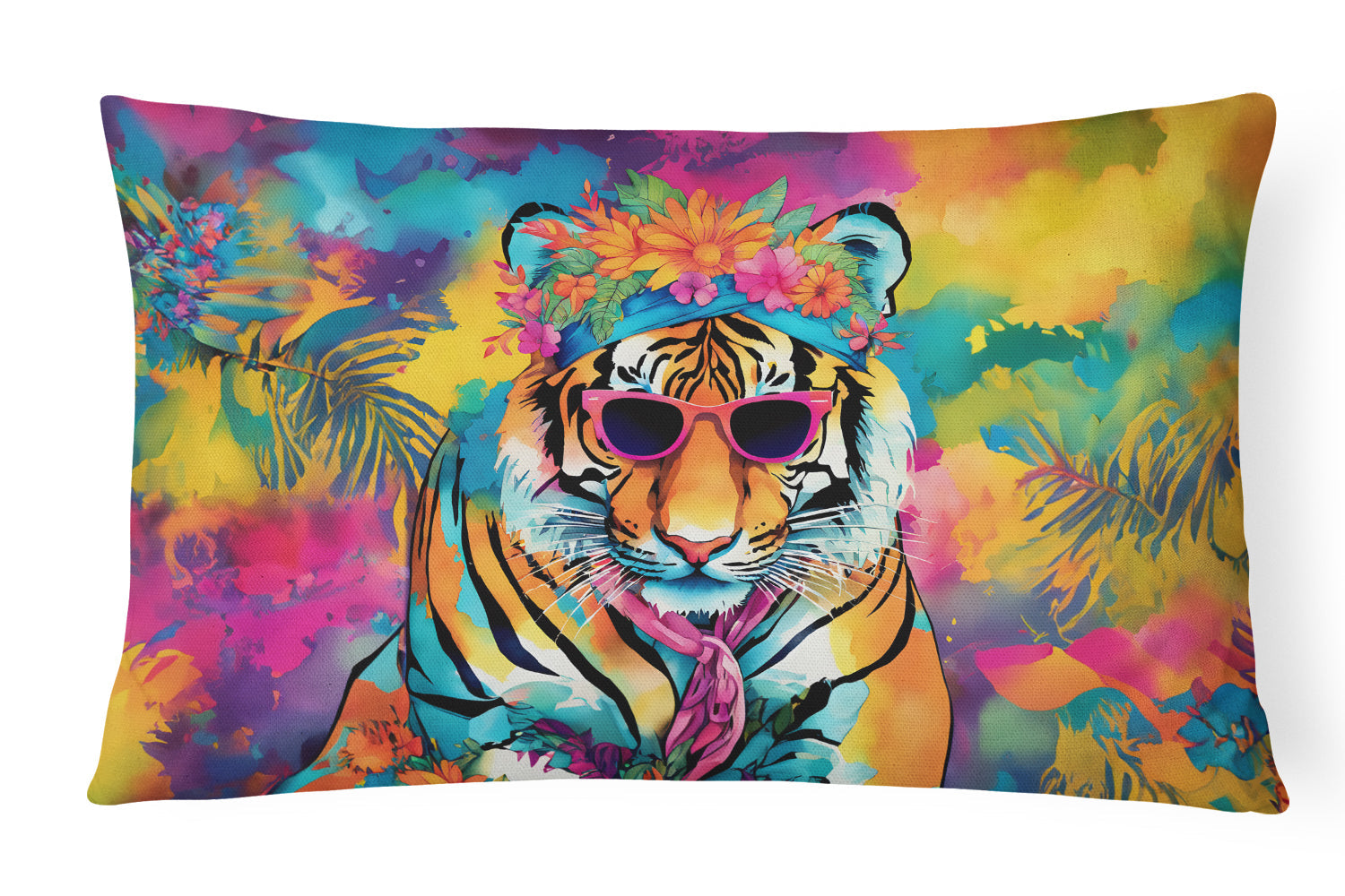 Hippie Animal Bengal Tiger Decorative Throw Pillow 12x16 Indoor Outdoor Accent Cushion, Fabric Cover with Insert for Sofa, Bed, Porch & Living Room