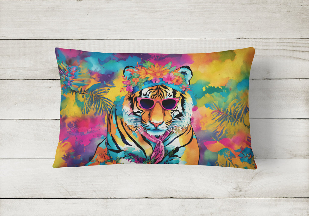 Hippie Animal Bengal Tiger Decorative Throw Pillow 12x16 Indoor Outdoor Accent Cushion, Fabric Cover with Insert for Sofa, Bed, Porch & Living Room