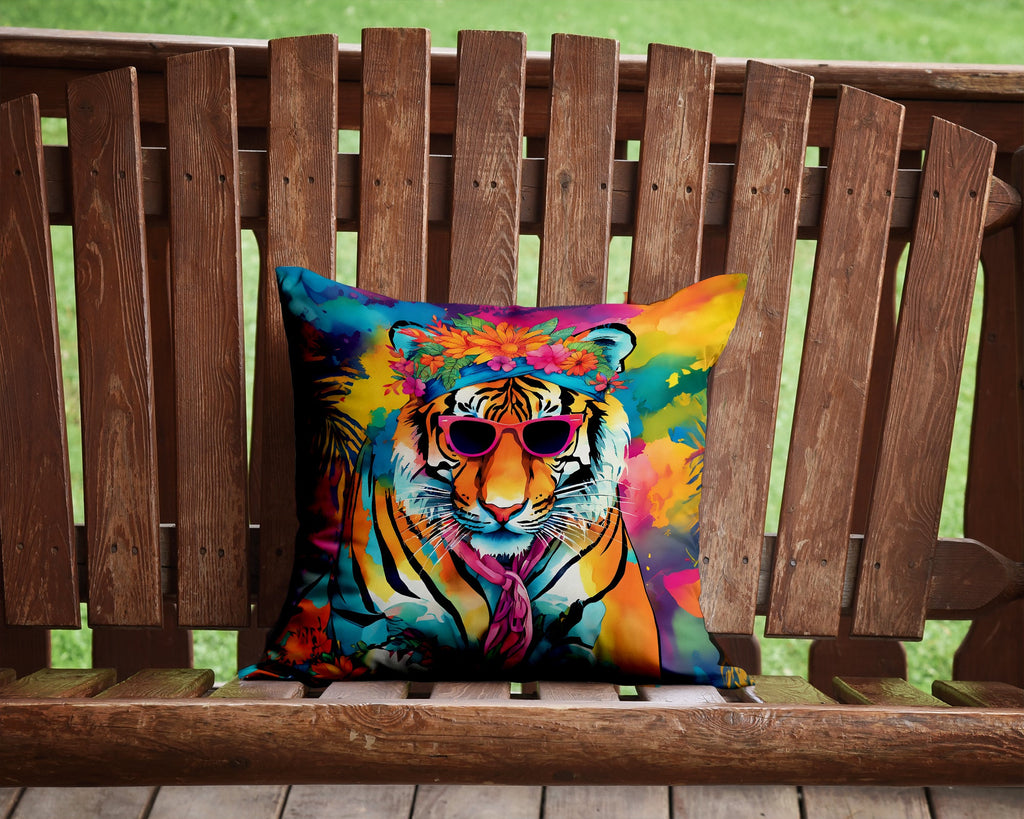 Hippie Animal Bengal Tiger Decorative Throw Pillow 14x14 Indoor Outdoor Accent Cushion, Fabric Cover with Insert for Sofa, Bed, Porch & Living Room