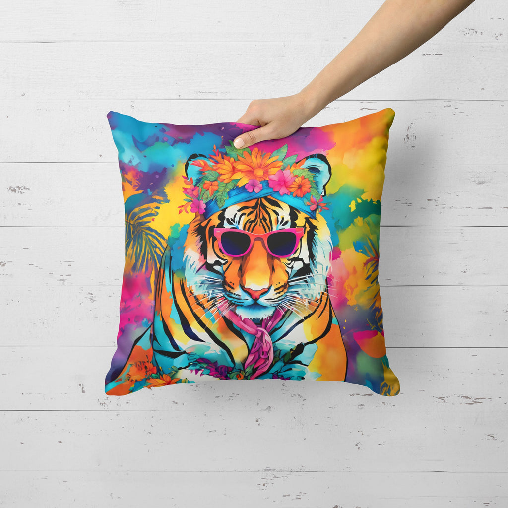Hippie Animal Bengal Tiger Decorative Throw Pillow 18x18 Indoor Outdoor Accent Cushion, Fabric Cover with Insert for Sofa, Bed, Porch & Living Room