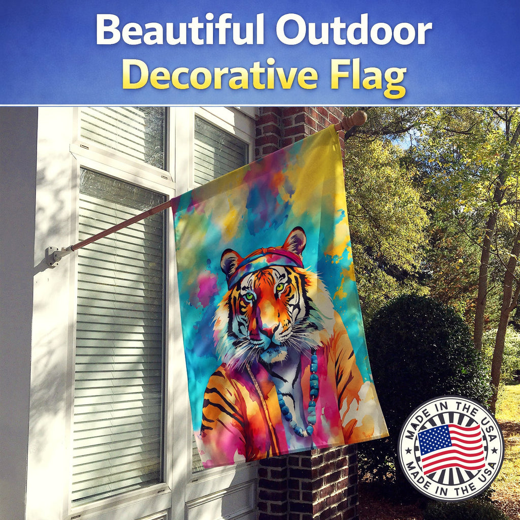 Hippie Animal Bengal Tiger House Flag 28x40 Porch Sleeve Pole Decorative Outside Yard Banner Artwork Wall Hanging, Polyester