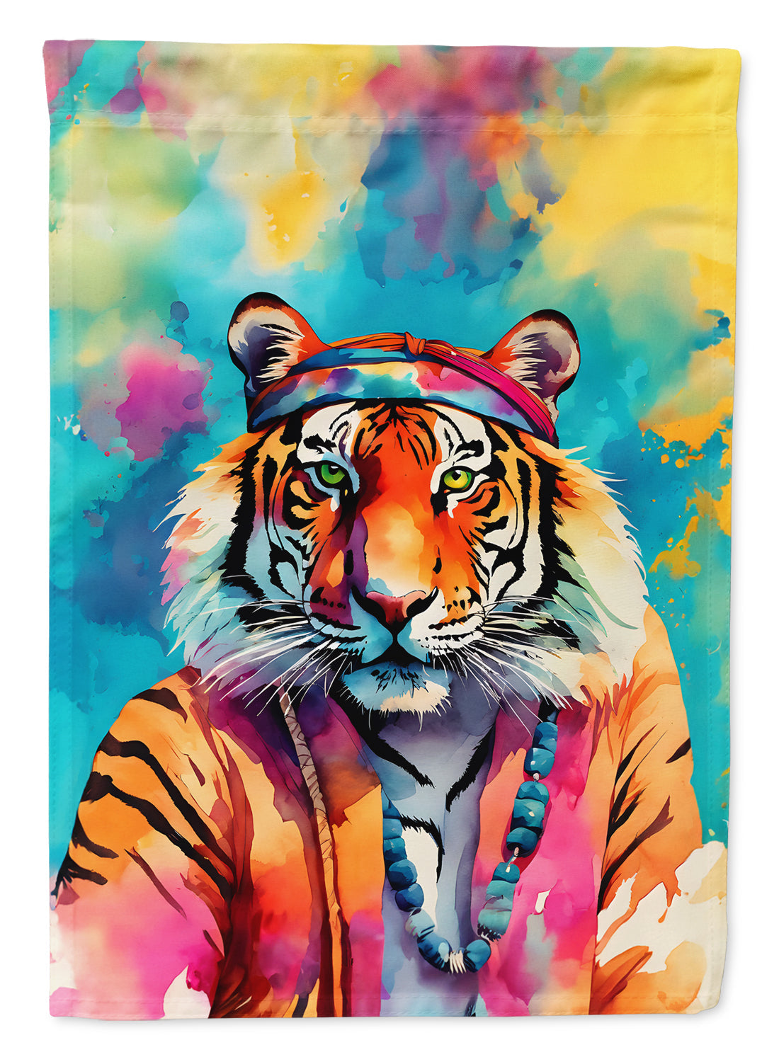 Hippie Animal Bengal Tiger House Flag 28x40 Porch Sleeve Pole Decorative Outside Yard Banner Artwork Wall Hanging, Polyester