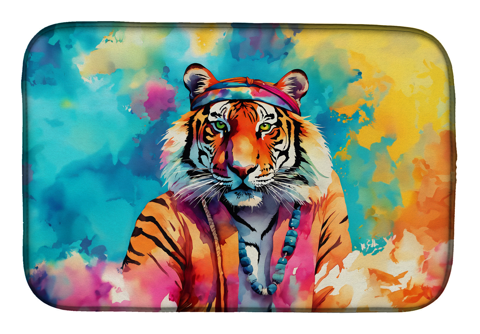 Hippie Animal Bengal Tiger Dish Drying Mat Absorbent Dish Drying Mat Pad for Kitchen Counter Dish Drainer Mat for Countertop, 14 x 21", Multicolor