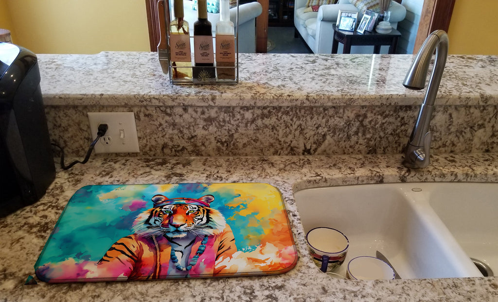 Hippie Animal Bengal Tiger Dish Drying Mat Absorbent Dish Drying Mat Pad for Kitchen Counter Dish Drainer Mat for Countertop, 14 x 21", Multicolor