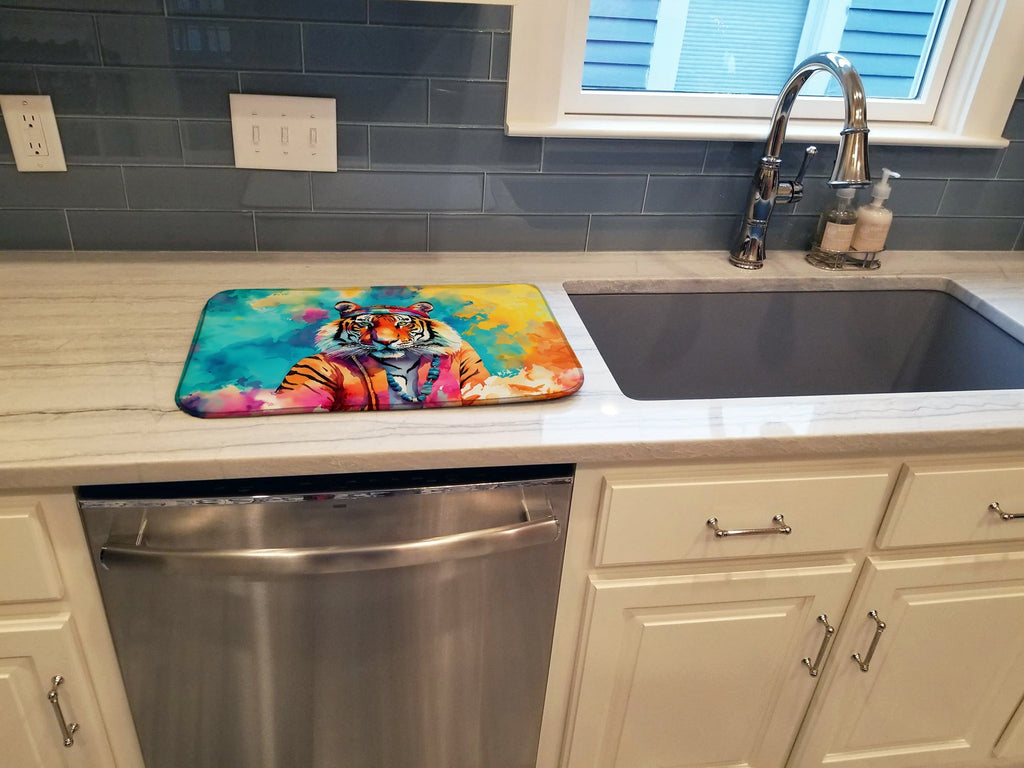 Hippie Animal Bengal Tiger Dish Drying Mat Absorbent Dish Drying Mat Pad for Kitchen Counter Dish Drainer Mat for Countertop, 14 x 21", Multicolor