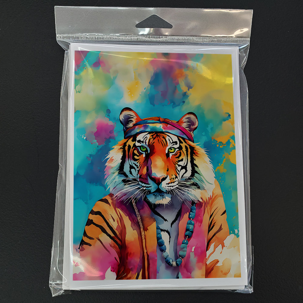 Hippie Animal Bengal Tiger Greeting Cards Pack of 8 Blank Cards with Envelopes Whimsical A7 Size 5x7