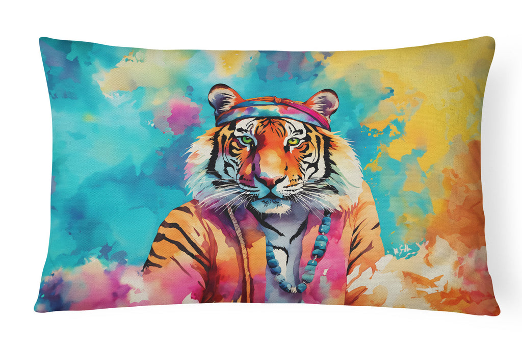 Hippie Animal Bengal Tiger Decorative Throw Pillow 12x16 Indoor Outdoor Accent Cushion, Fabric Cover with Insert for Sofa, Bed, Porch & Living Room
