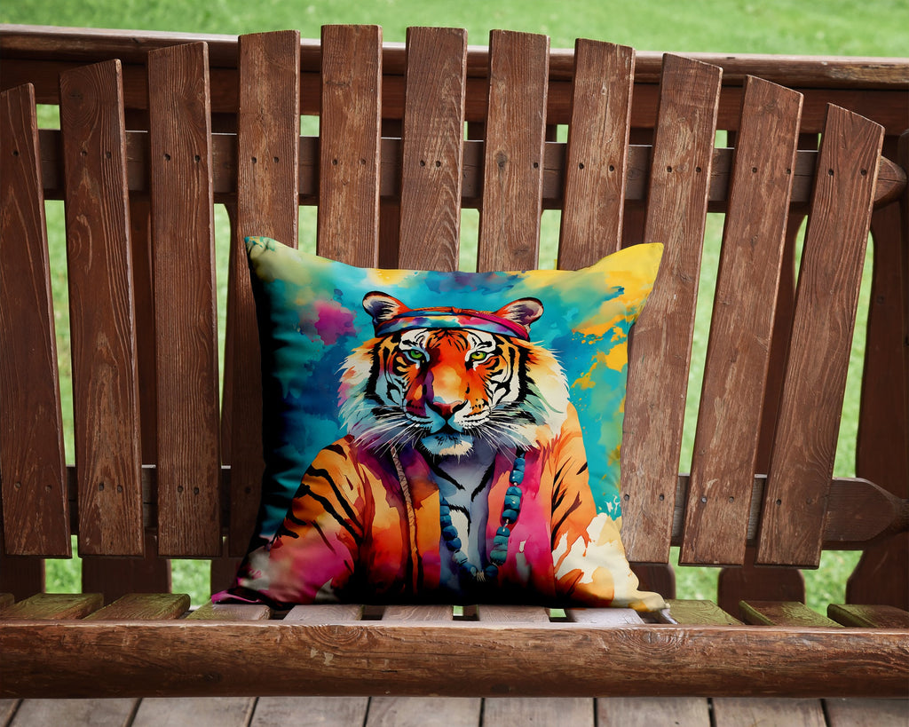Hippie Animal Bengal Tiger Decorative Throw Pillow 14x14 Indoor Outdoor Accent Cushion, Fabric Cover with Insert for Sofa, Bed, Porch & Living Room