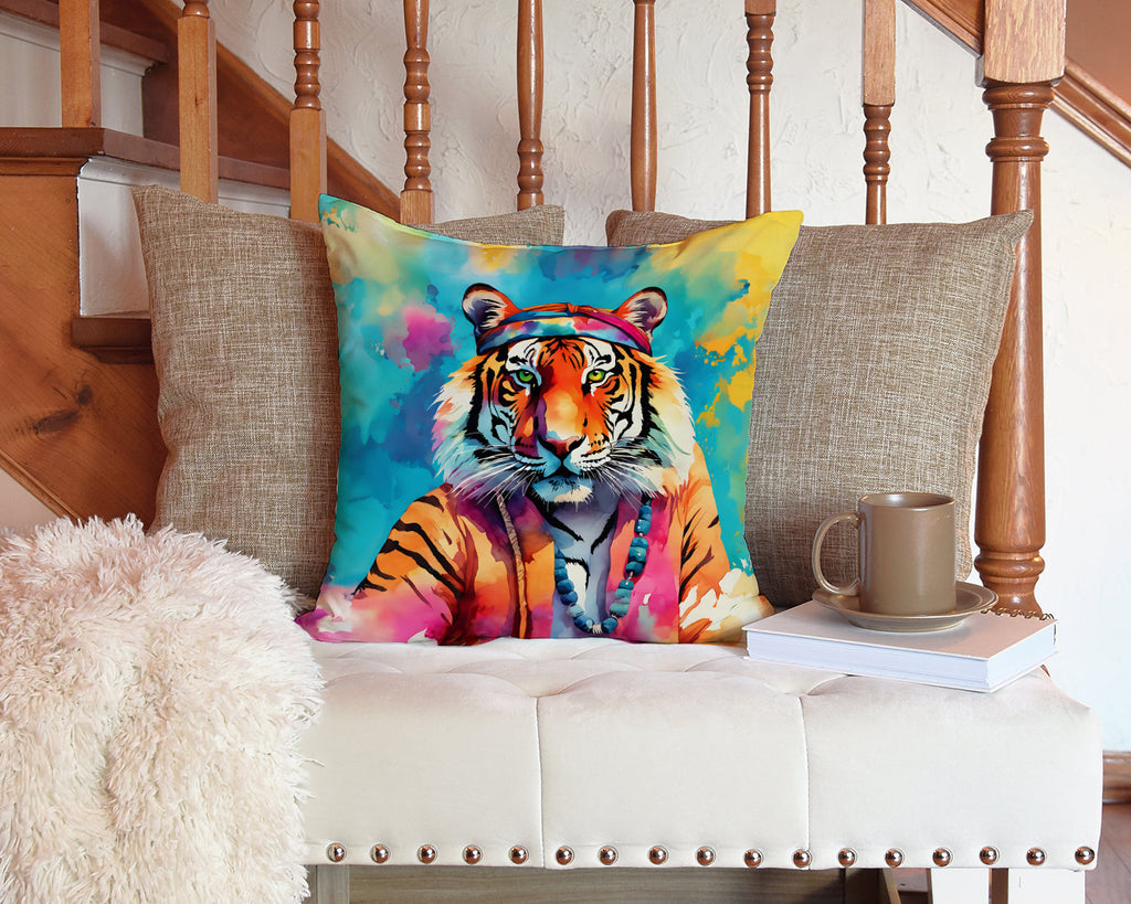 Hippie Animal Bengal Tiger Decorative Throw Pillow 14x14 Indoor Outdoor Accent Cushion, Fabric Cover with Insert for Sofa, Bed, Porch & Living Room