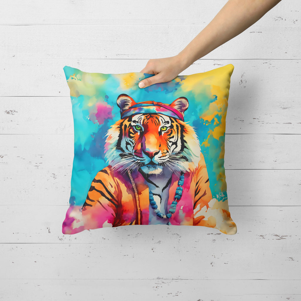 Hippie Animal Bengal Tiger Decorative Throw Pillow 18x18 Indoor Outdoor Accent Cushion, Fabric Cover with Insert for Sofa, Bed, Porch & Living Room