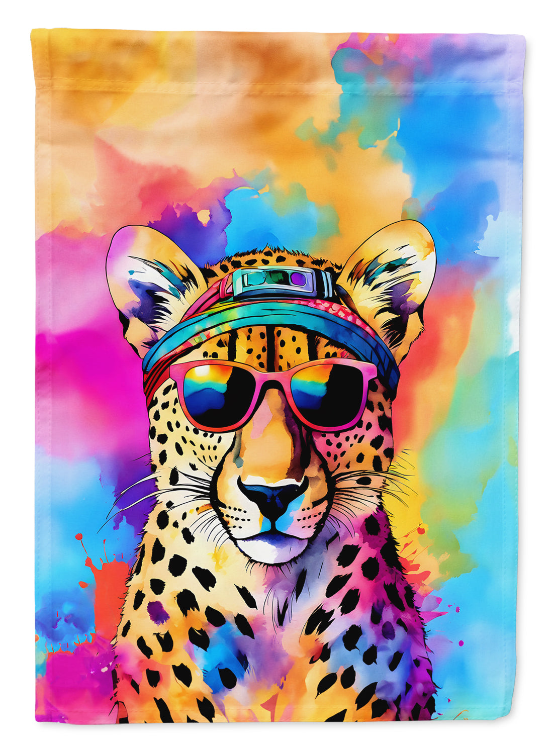 Hippie Animal Cheetah House Flag 28x40 Porch Sleeve Pole Decorative Outside Yard Banner Artwork Wall Hanging, Polyester