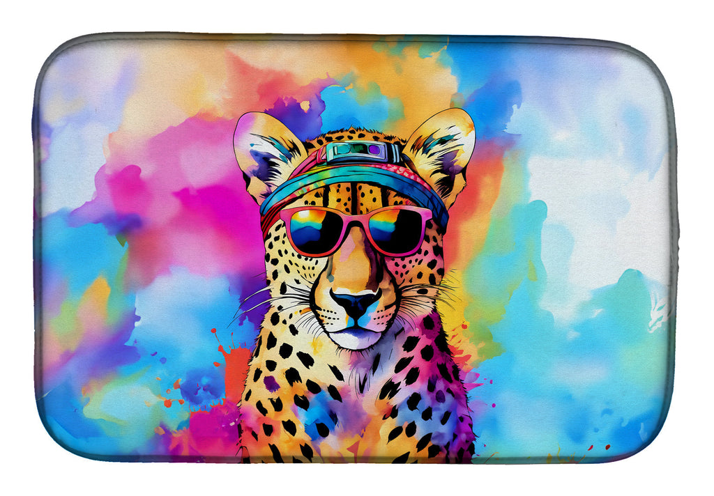Hippie Animal Cheetah Dish Drying Mat Absorbent Dish Drying Mat Pad for Kitchen Counter Dish Drainer Mat for Countertop, 14 x 21", Multicolor