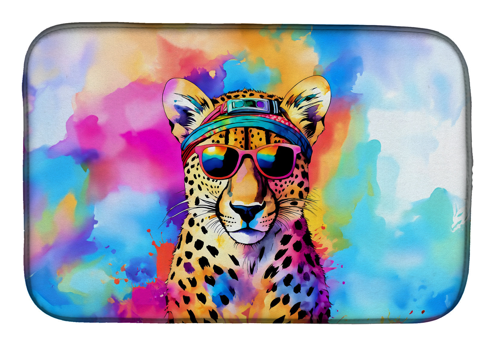 Hippie Animal Cheetah Dish Drying Mat Absorbent Dish Drying Mat Pad for Kitchen Counter Dish Drainer Mat for Countertop, 14 x 21", Multicolor