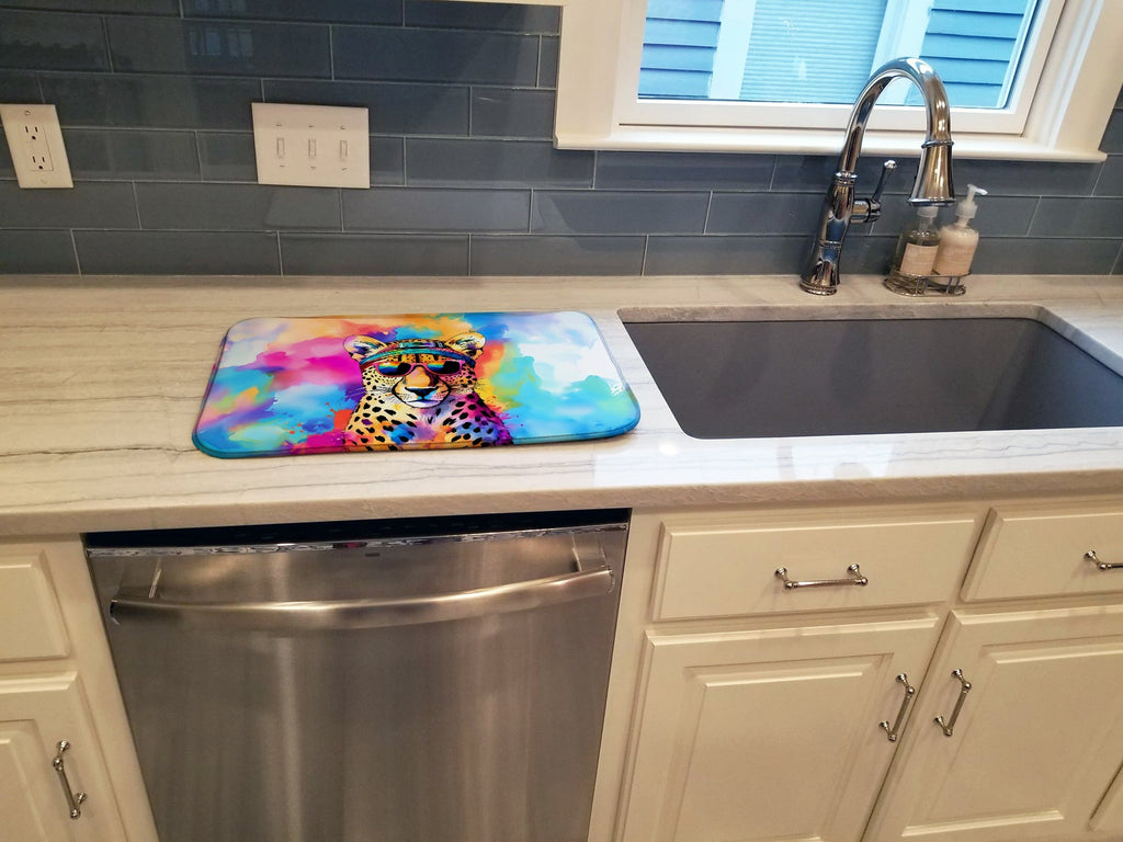Hippie Animal Cheetah Dish Drying Mat Absorbent Dish Drying Mat Pad for Kitchen Counter Dish Drainer Mat for Countertop, 14 x 21", Multicolor