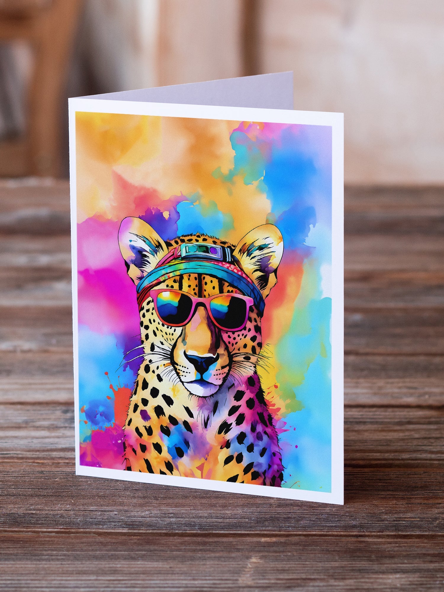 Hippie Animal Cheetah Greeting Cards Pack of 8 Blank Cards with Envelopes Whimsical A7 Size 5x7