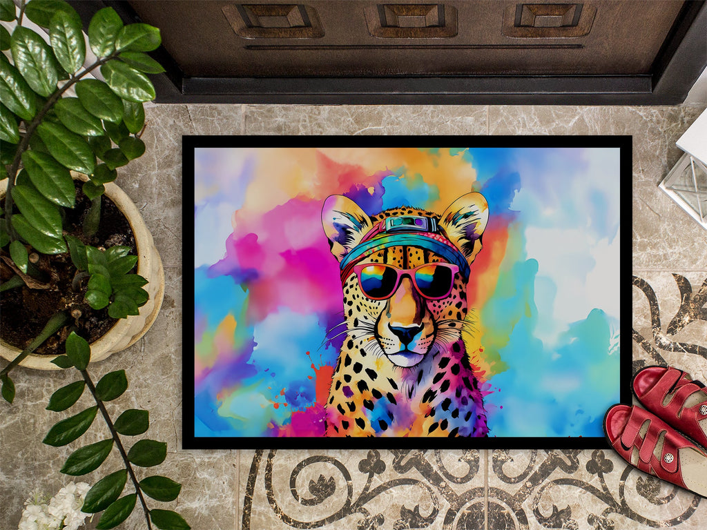 Hippie Animal Cheetah Doormat Indoor Outdoor 24H X 36W Front Door Mat Rugs for Entryway, Non Slip Washable Low Pile,