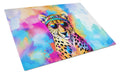 Hippie Animal Cheetah Cutting Board Tempered Glass Kitchen Cutting Surface, Heat Resistant Chopping, Non-Slip Feet, Food Prep & Serving