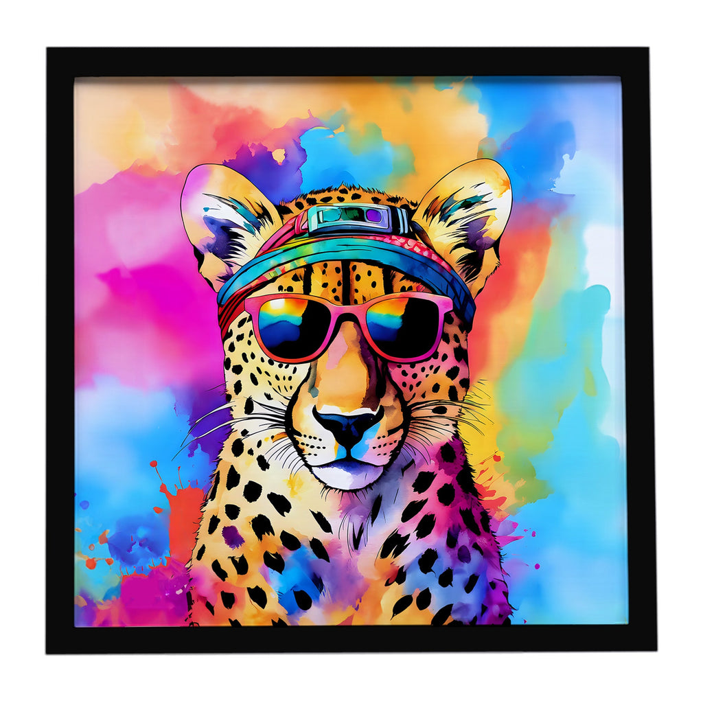 Hippie Animal Cheetah Framed Metal Print Bathroom, Kitchen, Office, Home Decor Wall Art Ready to Hang, Square, 8X8
