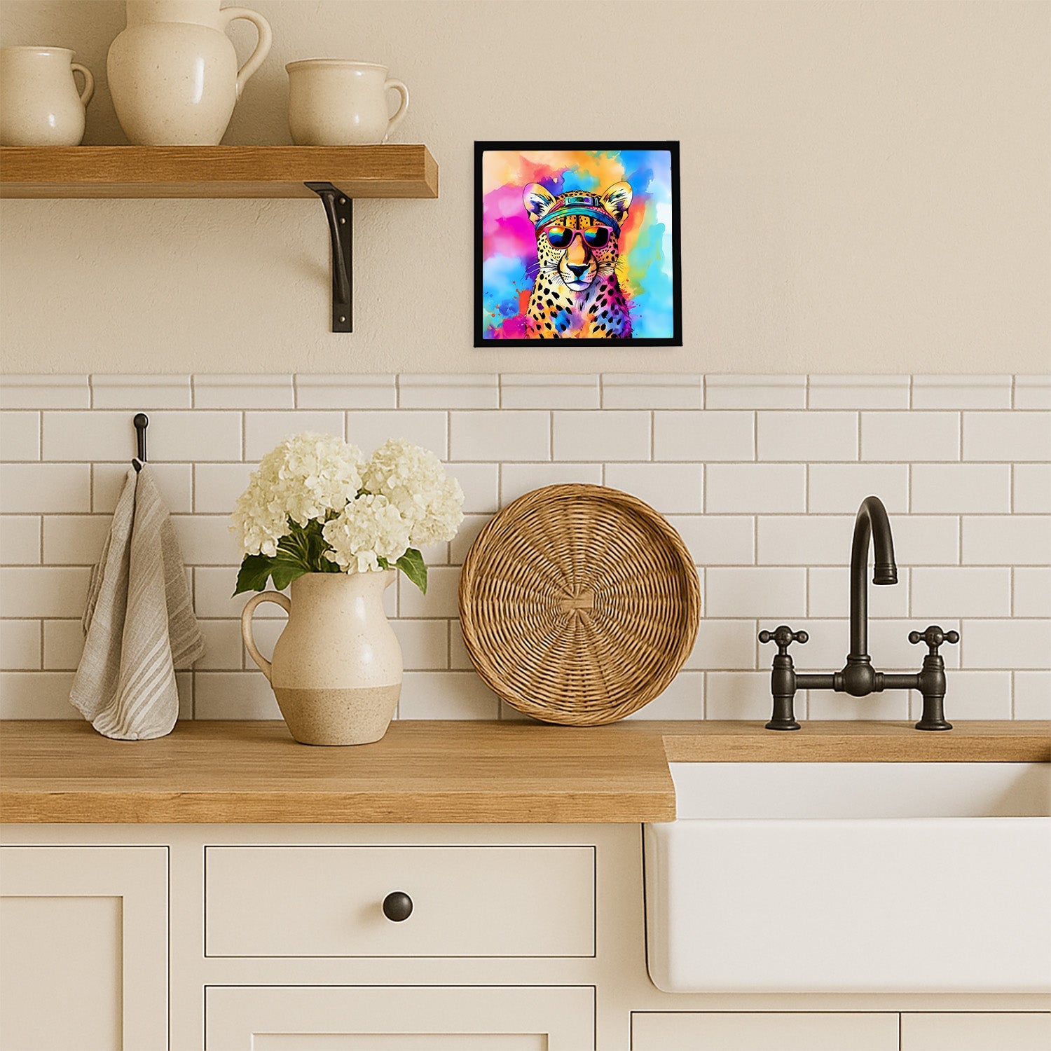 Hippie Animal Cheetah Framed Metal Print Bathroom, Kitchen, Office, Home Decor Wall Art Ready to Hang, Square, 8X8