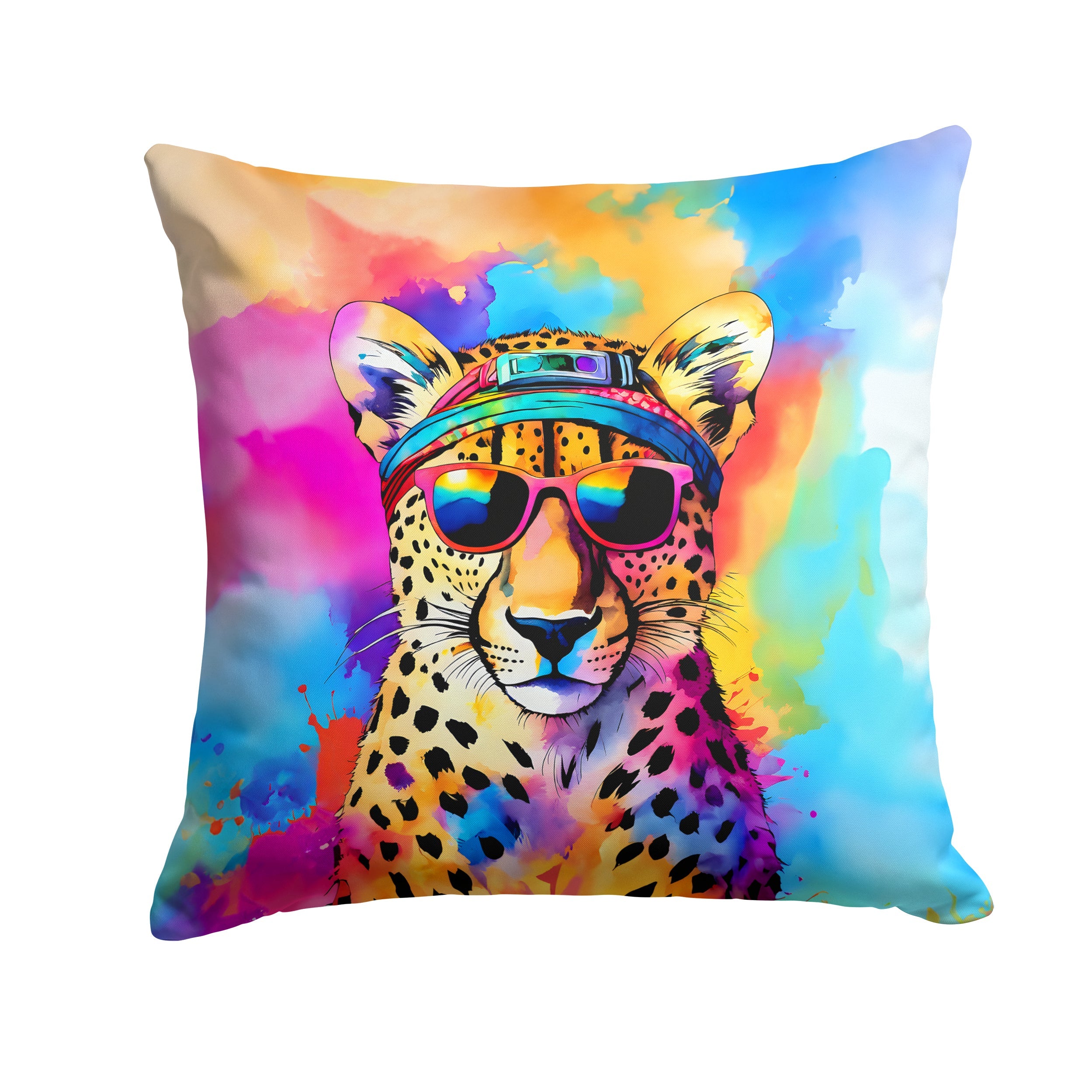 Hippie Animal Cheetah Decorative Throw Pillow 14x14 Indoor Outdoor Accent Cushion, Fabric Cover with Insert for Sofa, Bed, Porch & Living Room
