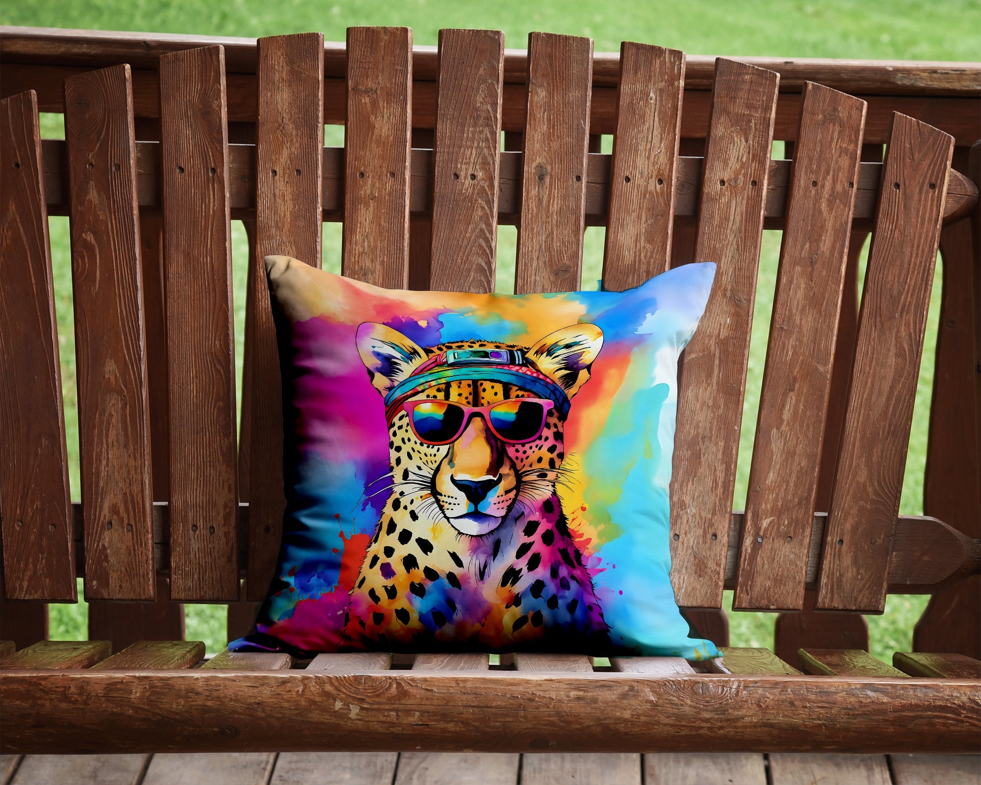 Hippie Animal Cheetah Decorative Throw Pillow 14x14 Indoor Outdoor Accent Cushion, Fabric Cover with Insert for Sofa, Bed, Porch & Living Room