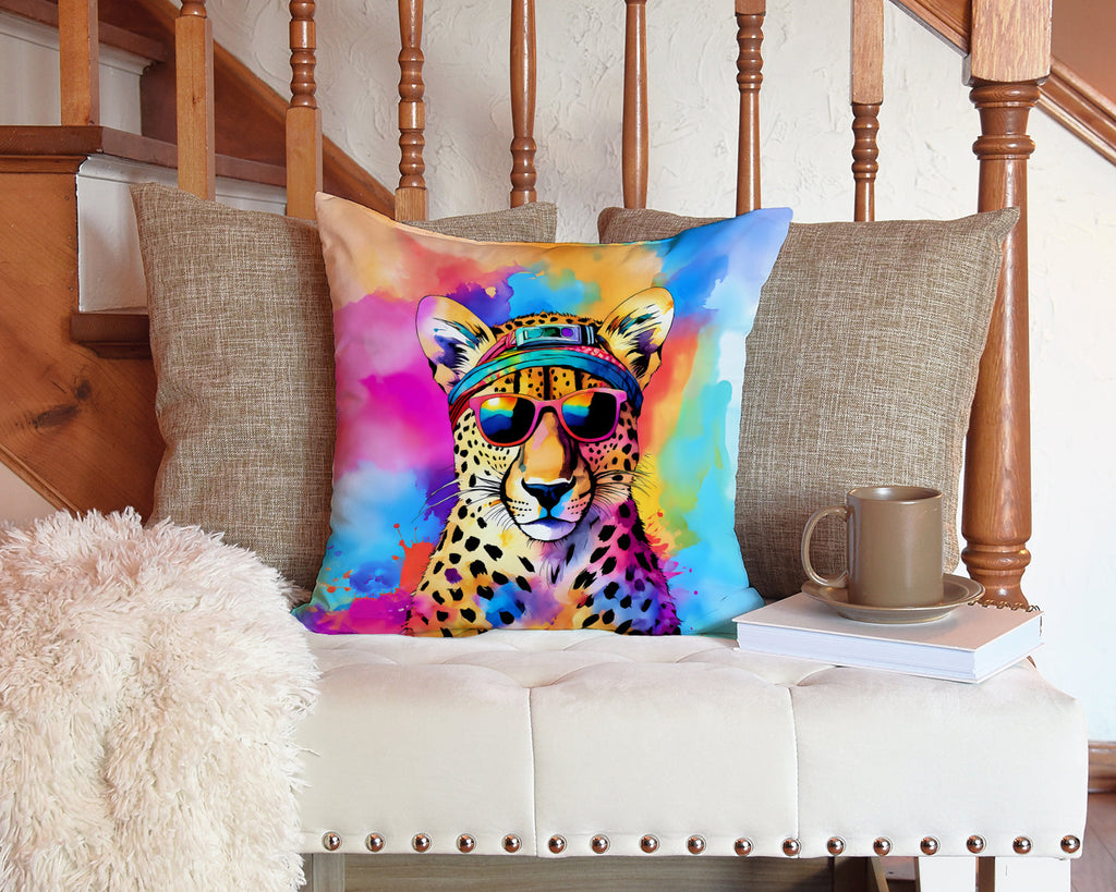 Hippie Animal Cheetah Decorative Throw Pillow 14x14 Indoor Outdoor Accent Cushion, Fabric Cover with Insert for Sofa, Bed, Porch & Living Room