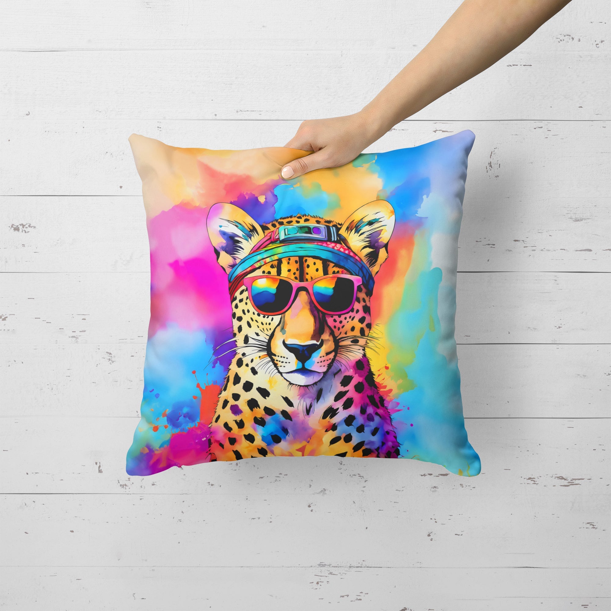 Hippie Animal Cheetah Decorative Throw Pillow 18x18 Indoor Outdoor Accent Cushion, Fabric Cover with Insert for Sofa, Bed, Porch & Living Room